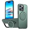 For iPhone 14 Pro Magnetic Case Rotating Kickstand TPU + PC Phone Cover - Green