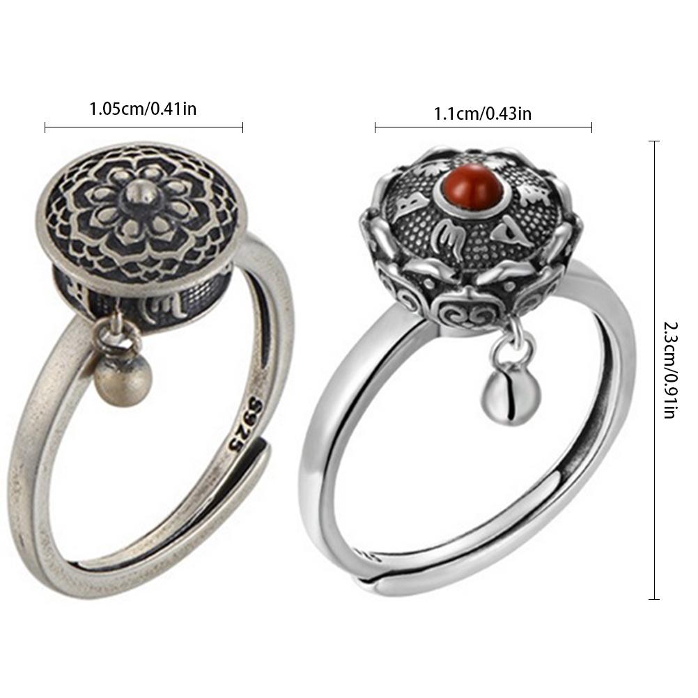 2 Pcs Tibetan Buddhist Rotating Rings with OM Prayer Wheel Brass Lotus Mantra Ring Lucky Finger Rings