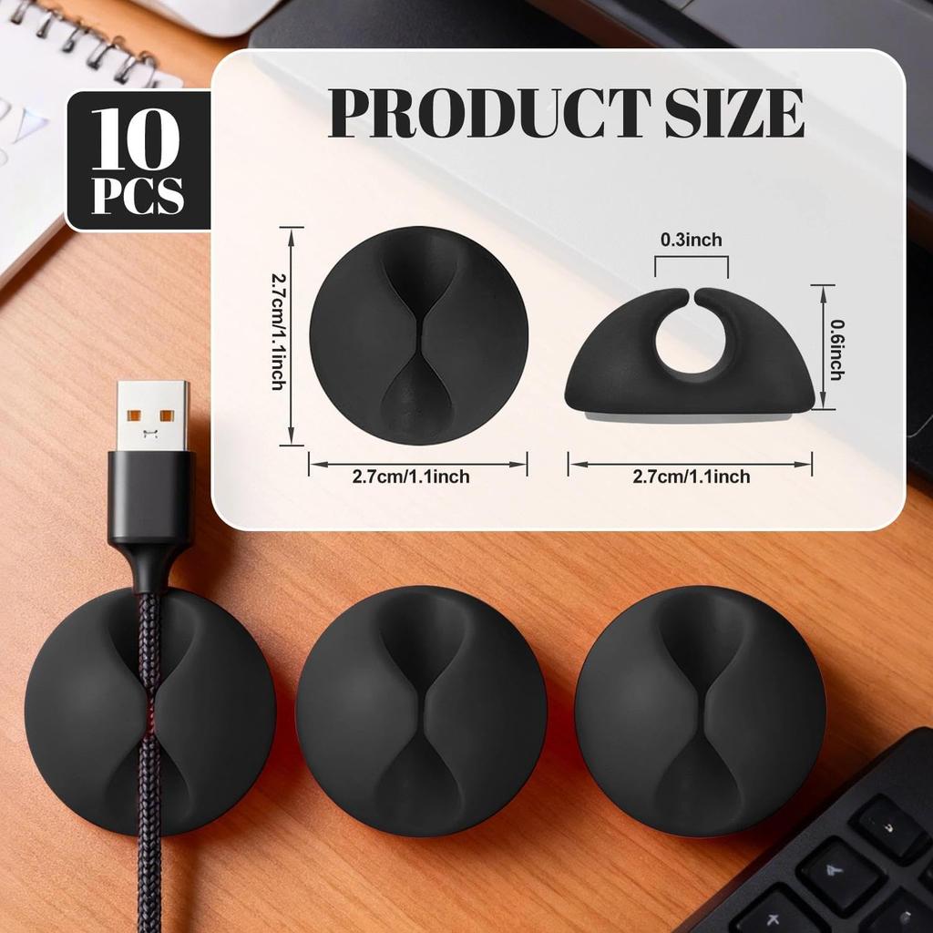 10PCS Desk Cable Organizer Clips for Wire Management Adhesive Cord Holders USB Charging Cables Office Desktop Organization
