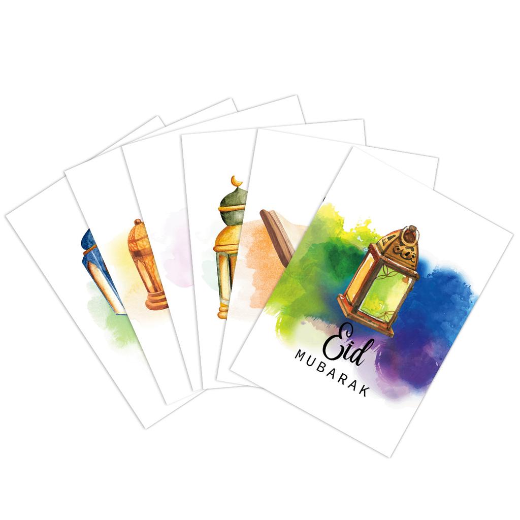 12pc Eid Mubarak Greeting Cards Islamic Ramadan Invitation Card Paper Greeting Card with Envelopes Eid Al-Fitr Gift Muslim Party
