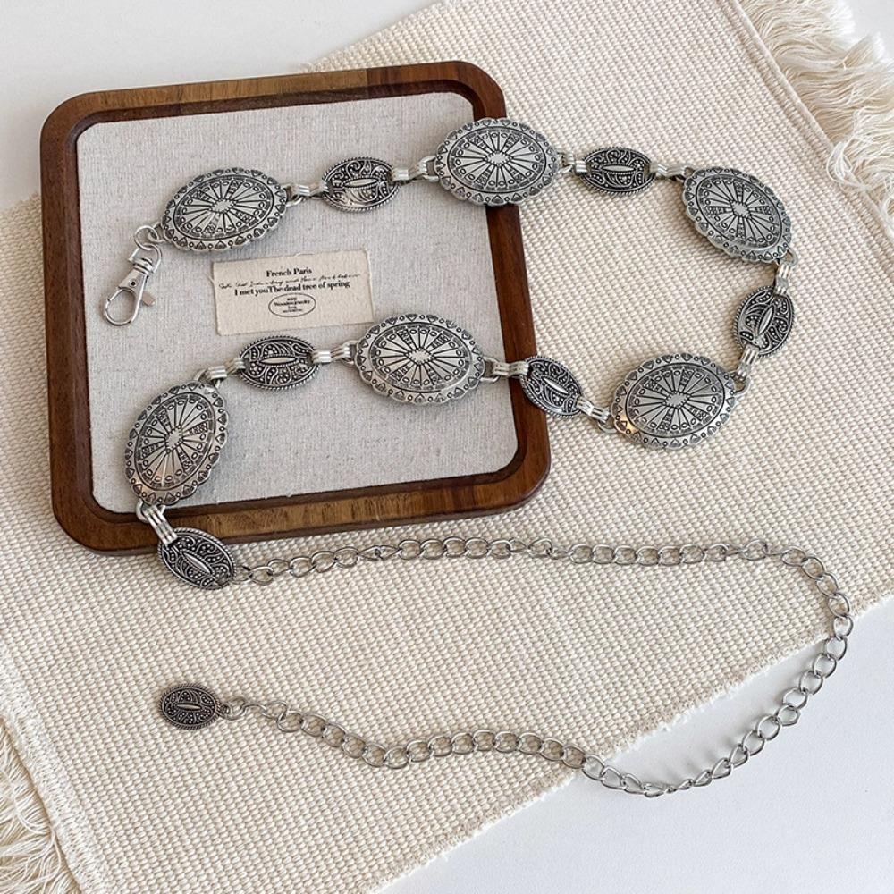 Belly Chain Metal Circular Ring Waist Chain Silver Ethnic Belt Chain  Shorts Decoration