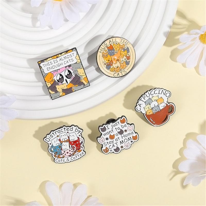Quirky Letter Kitty Pins Colorfast Coating Lightweight Wear Resistant Badge Pin Jewelry For Casual Party Wear