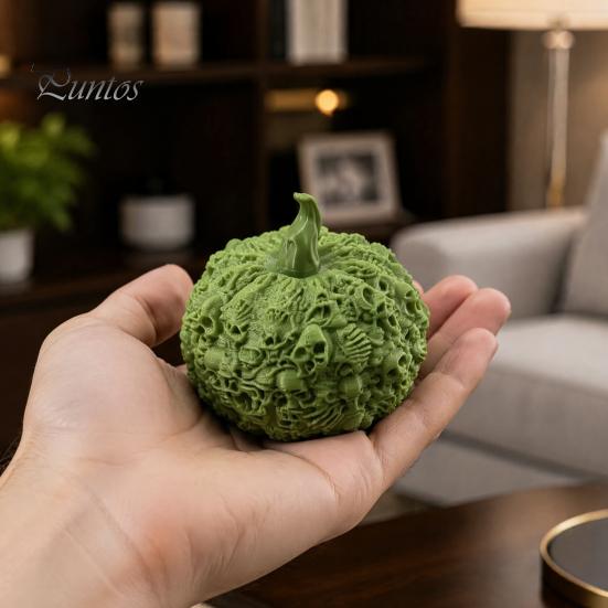 Gifts for Dark Aesthetic Lovers 3D Printed Halloween Skull Pumpkin Decorations, Skeleton Head Desktop Ornament, Decorative Relief Crafts Table
