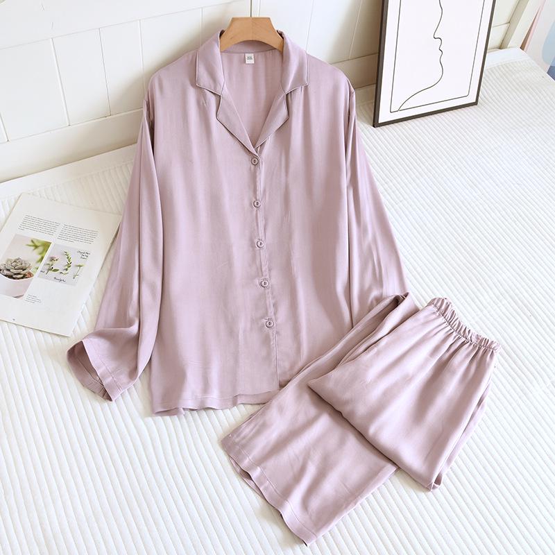 High-Quality Cotton Silk Satin Couple Pajamas - Women's Spring/Summer Lightweight Set & Men's Long Sleeve Long Pants.