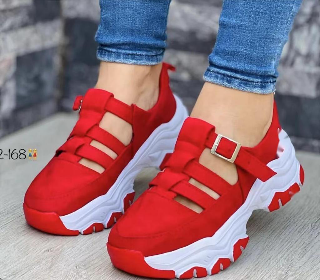 Wal Damen Sandalen Frühling und Herbst Neu Zehentrenner Dicke Sohle Niedriger Riemen Flacher Boden Lässige Sneaker