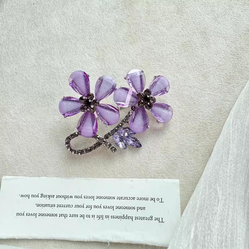 Color Twin Crystal Flower Brooch Personality Ins Trendy Fashion Accessories Simple Versatile Fashion Corsage