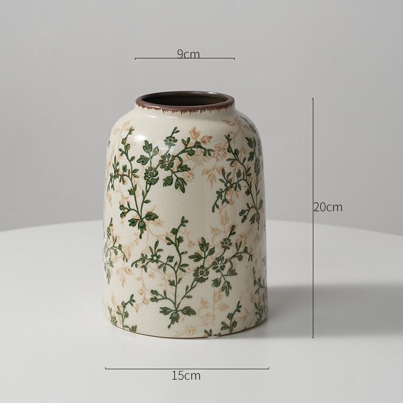 American Country Crackle Glaze Ceramic Milk Jug Vase - Pastoral Feng Shui Flower Arrangement Retro Decor