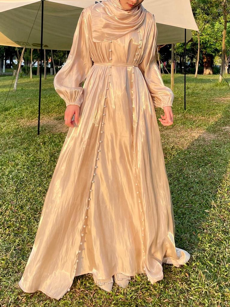 Vestido de Noite Muçulmano Transfronteiriço Feminino com Fio Fluido