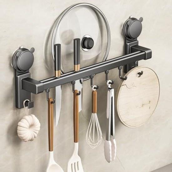 Gancho para utensílios de cozinhamontado na paredeadesivocaneca de sucçãofortebeleza da paredecozinhasarmazenamentoutensílios de cozinhaarmazenamentosem furaçãofrontalalumínioà prova d'águaà prova de ferrugem40cm6
