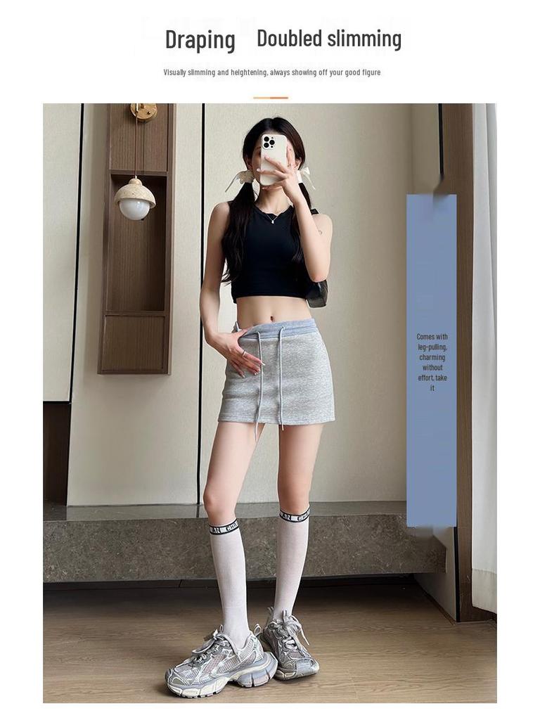 2025 Sporty A-Line Drawstring Midi Skort for Women