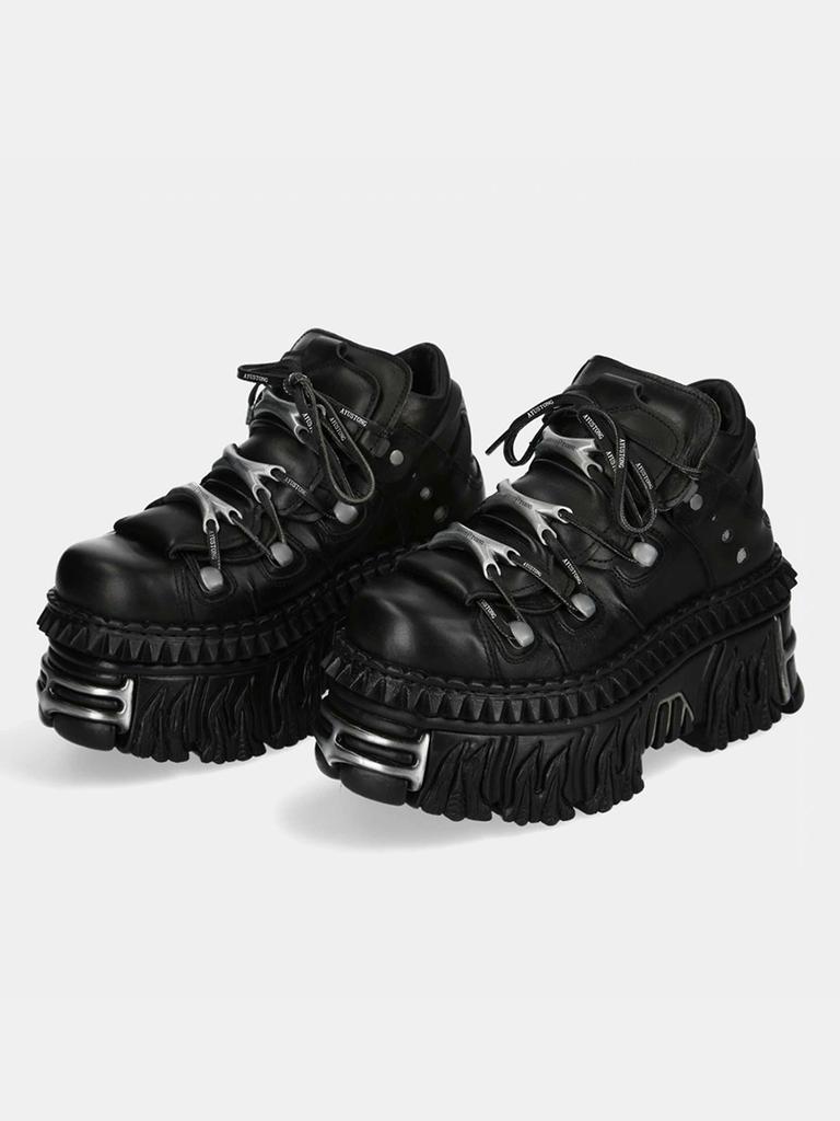 Punk Style Metal Decoration Women Ankle Boots Black Lace-up Platform Shoes British Style Lace Up Women Motorcycle Boots Cool