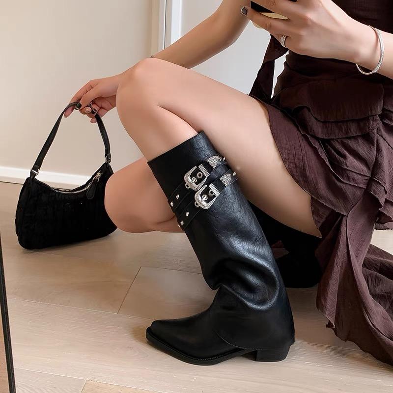 Fashion Luxury Designer Winter Women Western Cowboy Boots Fashion Ladies Elegant Knight Long Boots Square Heel Women's Shoes