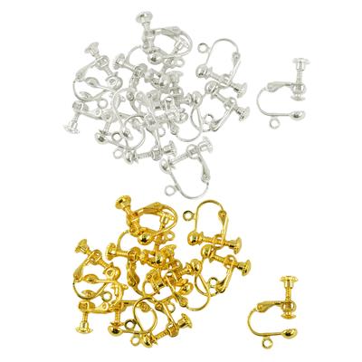 24 kusov Nepiercingové skrutkovacie náušnicové spony s plochým háčikom Findings Silver