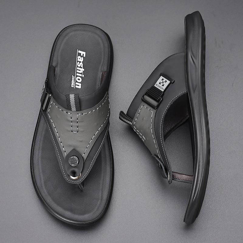 Men's Flip-flops 2025 Summer New Casual Slippers Fashion Leather Slippers for Men Outdoor Anti-Slip Flat Sandals Designer Slides