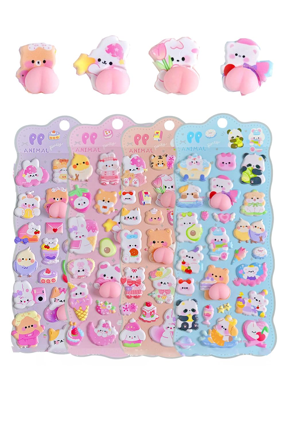 Barsado 3D Stickers for Reward Set of 4 Girls, Cute, Plump, Stickers,