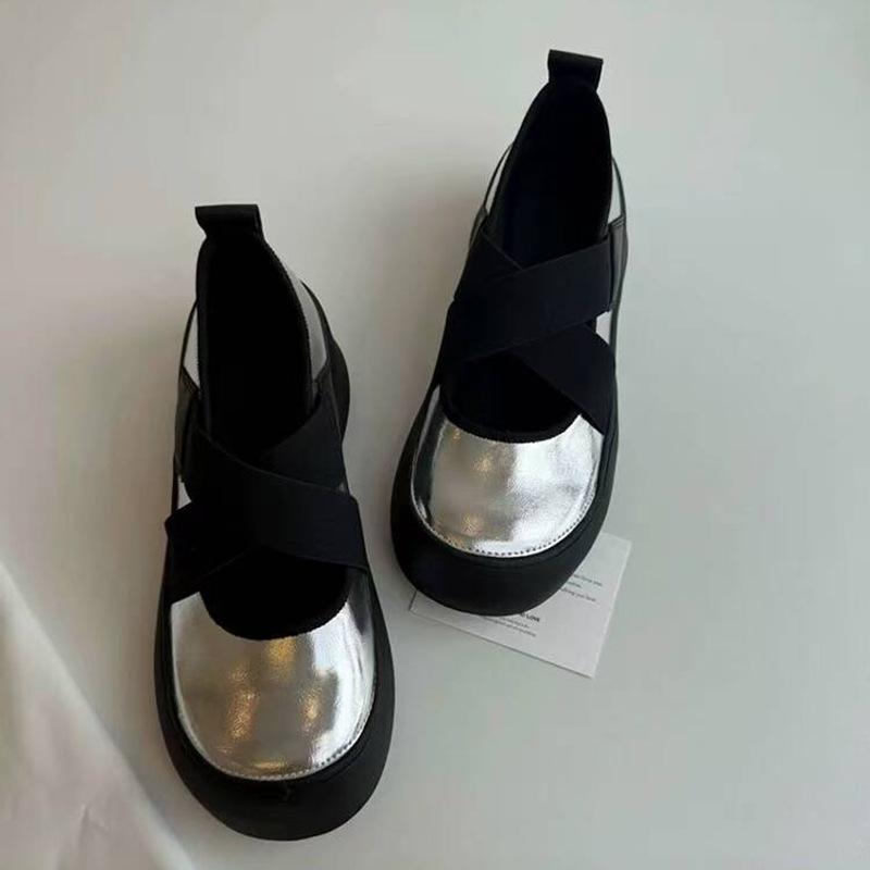 

Спортивные балетки Мэри Джейн с перекрестными ремешками, женские туфли, новая платформа, внутренняя высота, круглый носок, маленькие одинарные туфли 40 серебряный