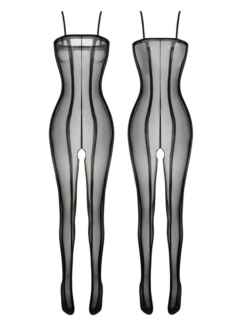 Sexy One Piece Crotchless Backless Transparent Black Striped Socks Sex Exotic Bodysuit Lingerie Hot Bodystocking Erotic Costumes