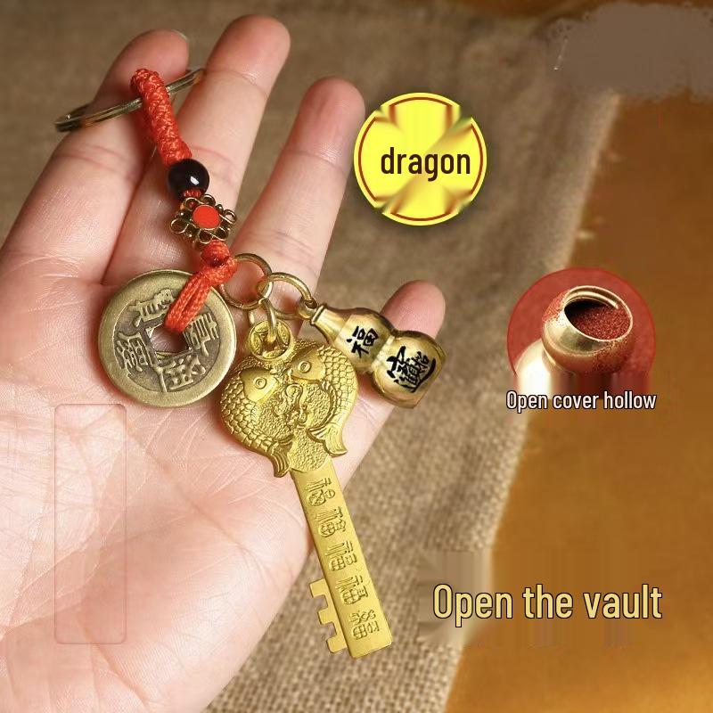 Populär Zodiac Mässing Kalabash Gyllene Nyckelring Hänge för Väskor & Telefoner