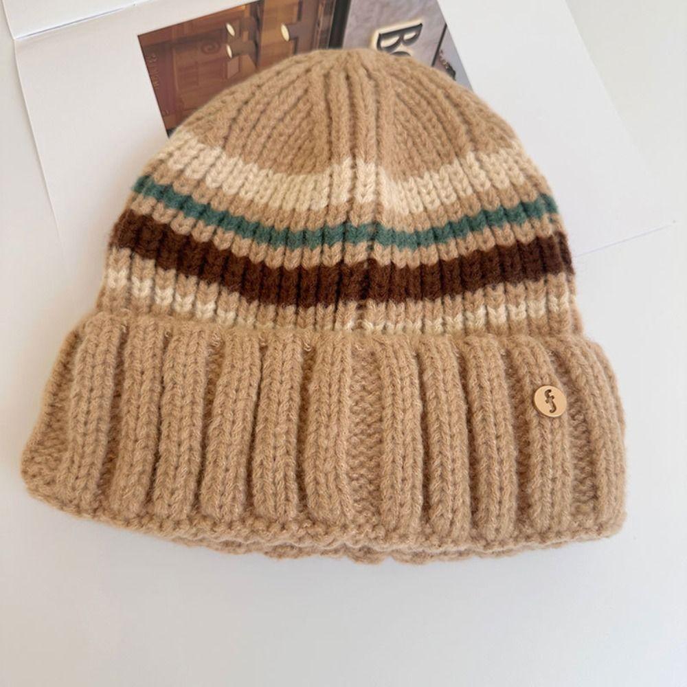 Trendy Casual Wool Hat Vintage Winter Pullover Hat Fashion Striped Knitted Hat  Outdoor