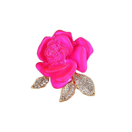 Brooch Pin 3D Rose Flower Shape Sparkling Rhinestones Inlaid Decorative Brooch Sweaters Collars Hats Bags Coats Scarves Accessory