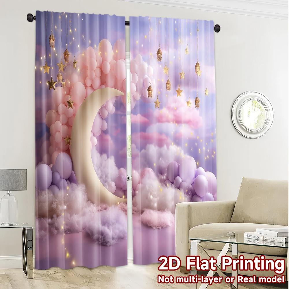 2pcs   2D FLAT PRINTING Curtains (Without Rod) Dreamy Moonland Modern Curtain Modern Durable Polyester Curtains Thermal