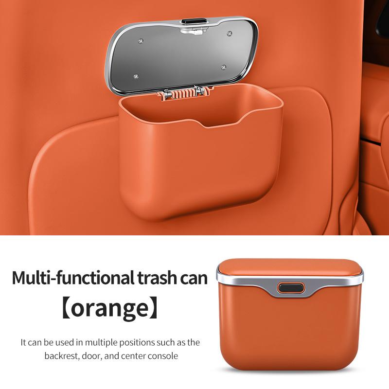 Car Trash Can with Lid, Vehicle Dustbin Garbage Organizer Holder with One Roll Bag, Mini Leakproof Storage Bin for Auto, SUV, Office