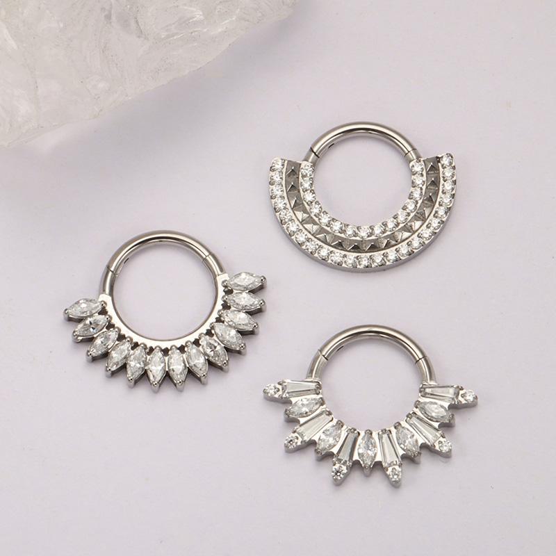 ASTM F136 Titanium with CZ Hinged Nose Ring 16G Septum Clicker Piercing Septum Daith Helix Tragus Earrings New Body Jewelry