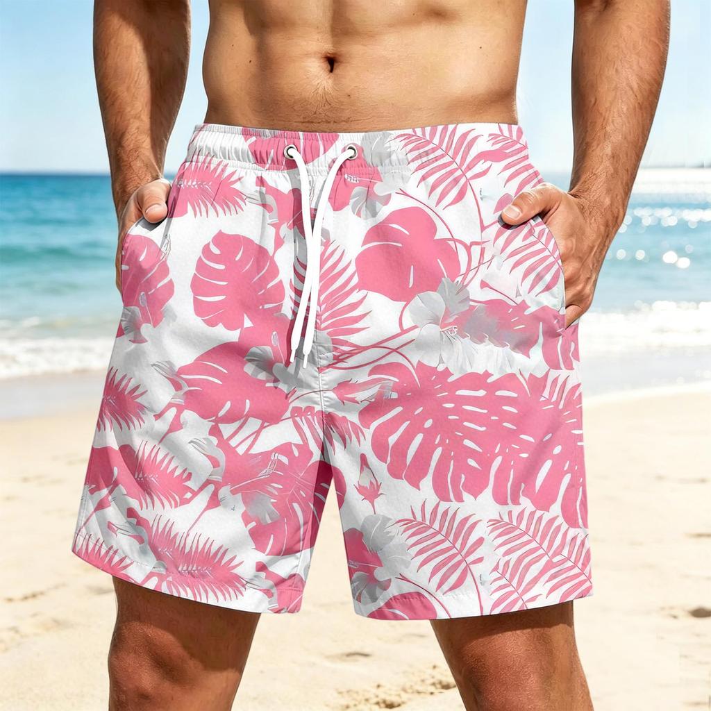 Men's Quick-Dry Hawaiian Print Beach Shorts for Summer Vacation