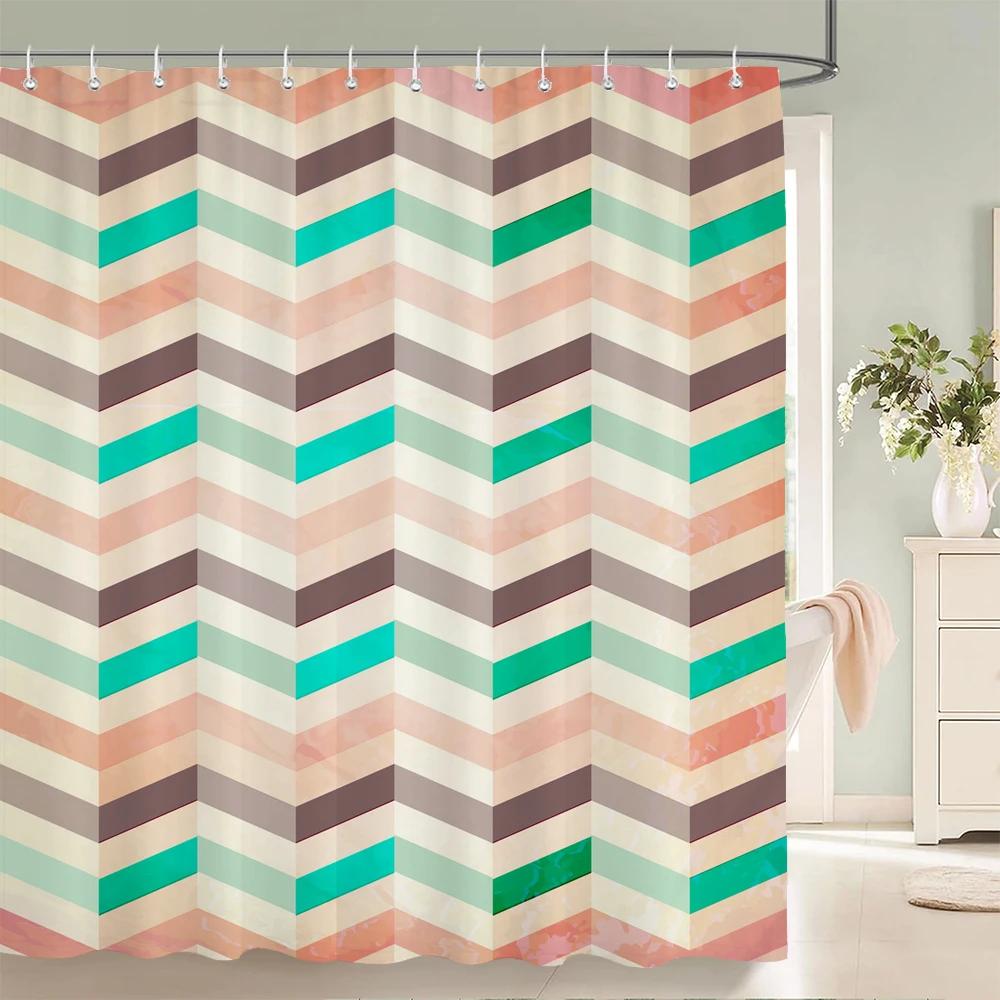 1 pc Geometric Shower Curtain Home Bathroom Decoration Printing Polyester Fabric Modern Simple Bath Curtains With Hooks