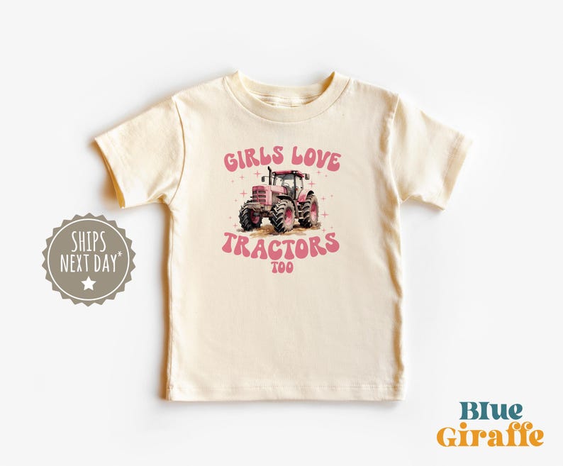 Pink Girls Love Tractors Too Toddler Shirt - Cute Farming Graphic Tee - Girls Kids Tshirt 120