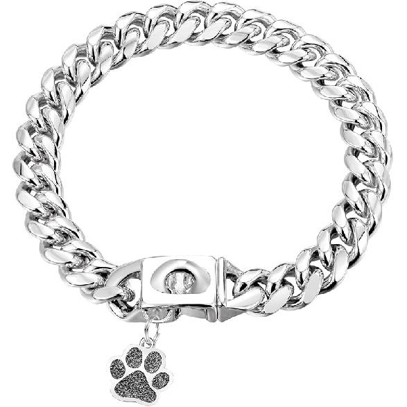 Dog Chain Collars Heavy Duty Stainless Steel Dog Collar 10mm Cuban Link Dog Collar Metal Dog Chain with Snap Buckle Dog tag for Small Dogs(10 ) 10 (for 6 ~ 9 Neck)