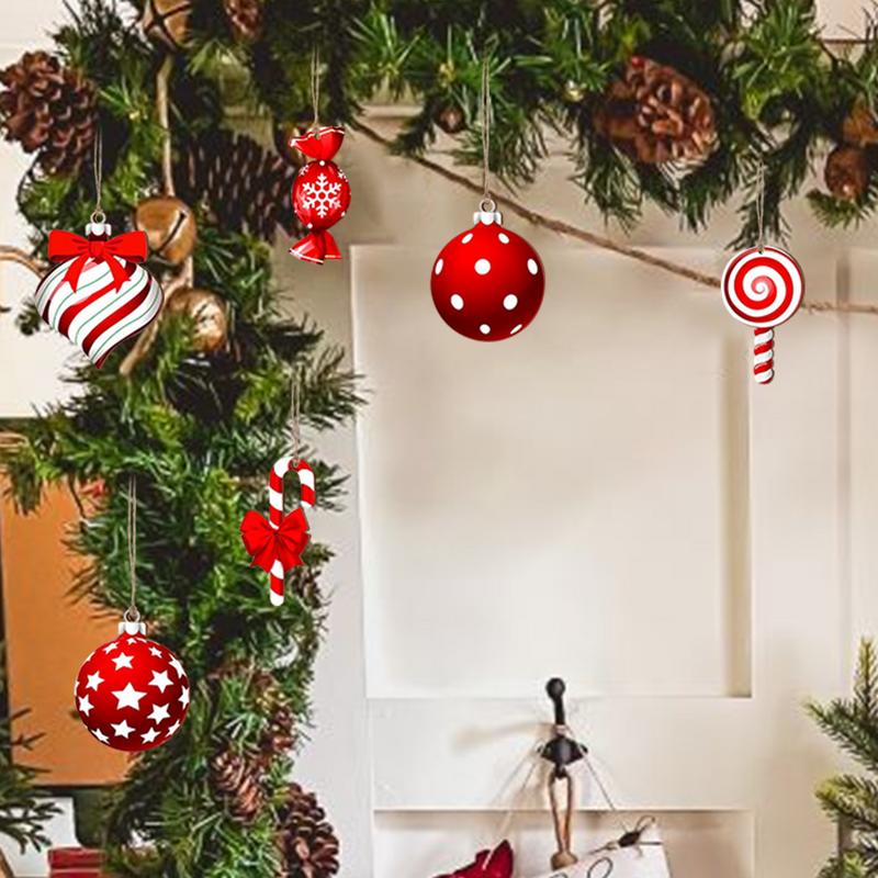 Lollipop Ornaments For Christmas Tree 12X Flat Acrylic Christmas Tree Ball Ornaments Fixing Hole Design Candy Cane Pendants