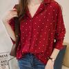 Women Polka Dot Printed Chiffon Blouse Long Sleeves Tops