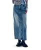 PLACE STUDIO Classic Vintage Washed Slit Long Denim Skirt [Light Blue]