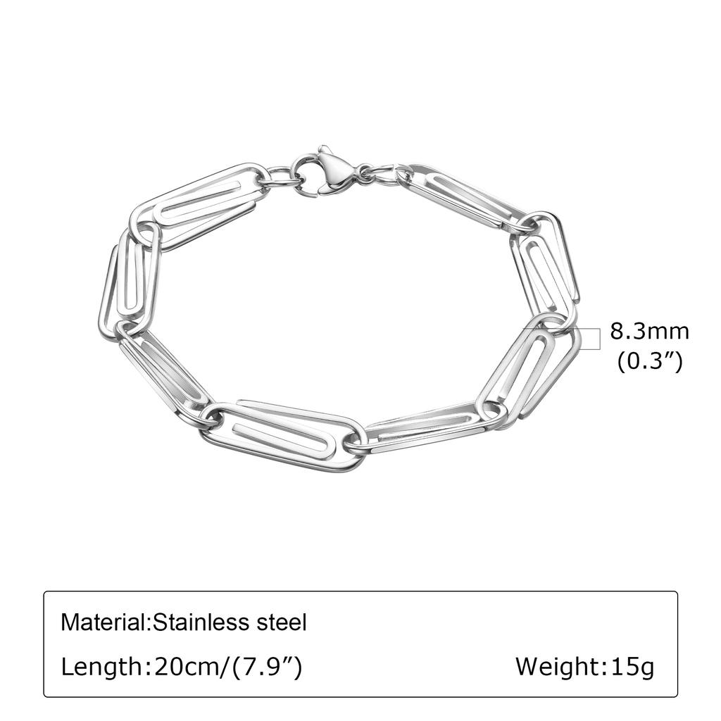 Paperclip Chain Bracelet for Men,Stainless Steel Hip Hop Casual Stylish Bracelets,Casual Stylish Rectangle Links Wristband