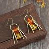 Vintage Metal Gold Color Carving Bee Earrings Creative Round Amber Color Stone Dangle Earrings for Women Jewelry