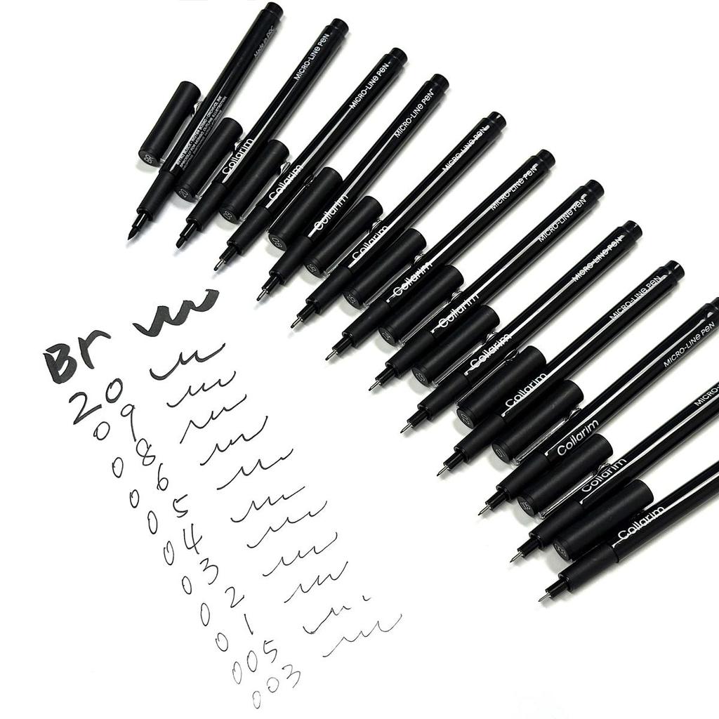 Professional Black Fineliner Pens Set - 12 Sizes (0.03mm - 2.0mm) - Archival Ink for Drawing & Sketching