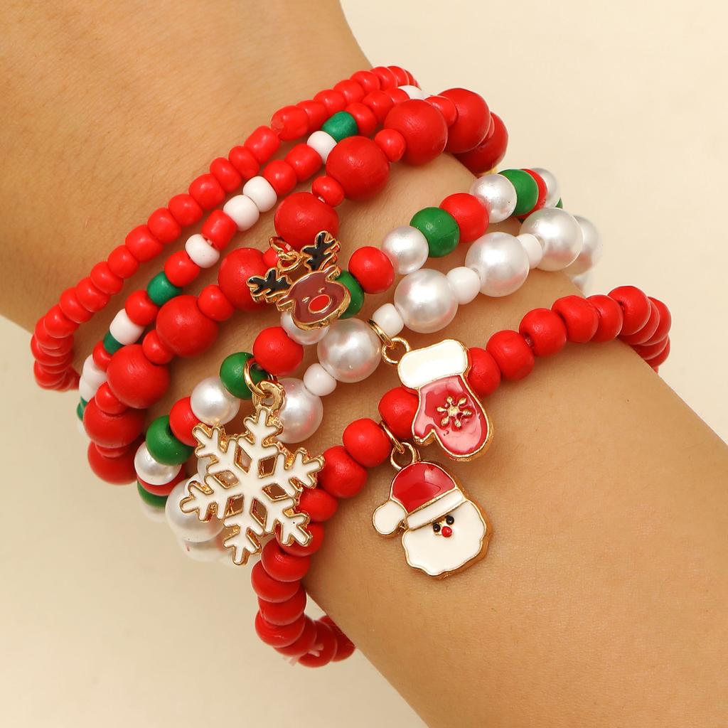 Kerst Polymer Klei Kralen Armband Set, Kerstman Sneeuwvlok Rendier Stretch Bedel Armbanden, Feestelijke Stapelbare Sieraden voor Vrouwen Meisjes