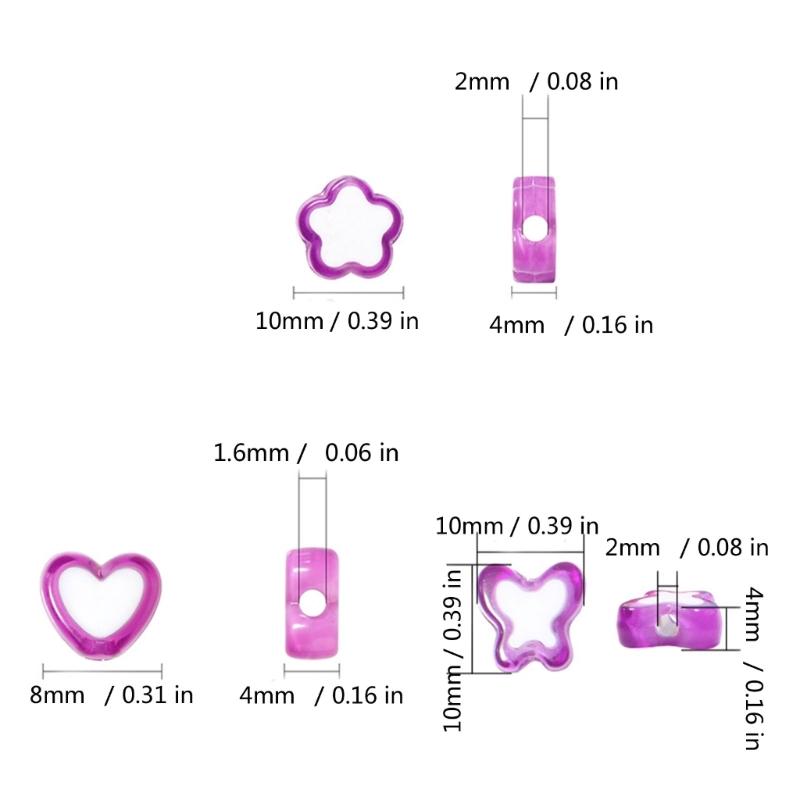 Pack of 100 Waterproof Loose Spacer Bead Acrylic Heart/Flower/Butterfly Shaped Beads Creative Jewelry Accessories