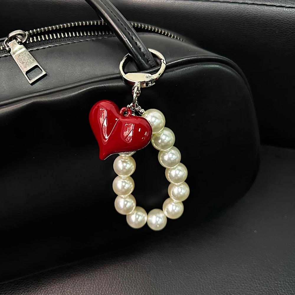 Cinese Carino Fiocco Perline Ciondolo Cuore D'Amore Portachiavi per Telefono Cordino Cavo Per iPhone Regalo Ragazza Gioielli Decorazione da Appendere alla Borsa