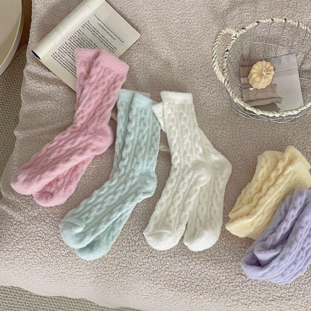 Warme Baumwollsocken, einfarbige Fleece-Socken, Schlafsocken, Samtsocken für Damen
