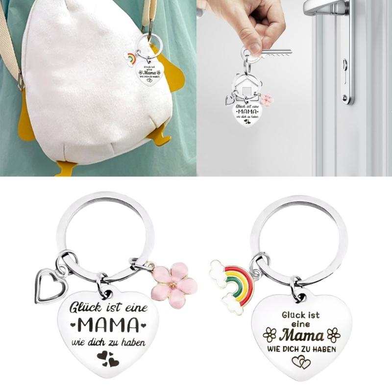 Stylish Stainless Steel Keychain Stylish Heart and Flower Pendant Keyring Accessory Meaningful Gift for Mother's Day