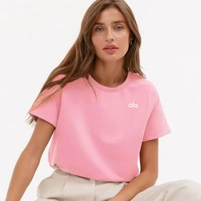 American Ala Sports Yoga Simple Summer Women's Fashion Casual Wear Commuting Versatile Short-sleeved Cotton Plus Size T-shirt