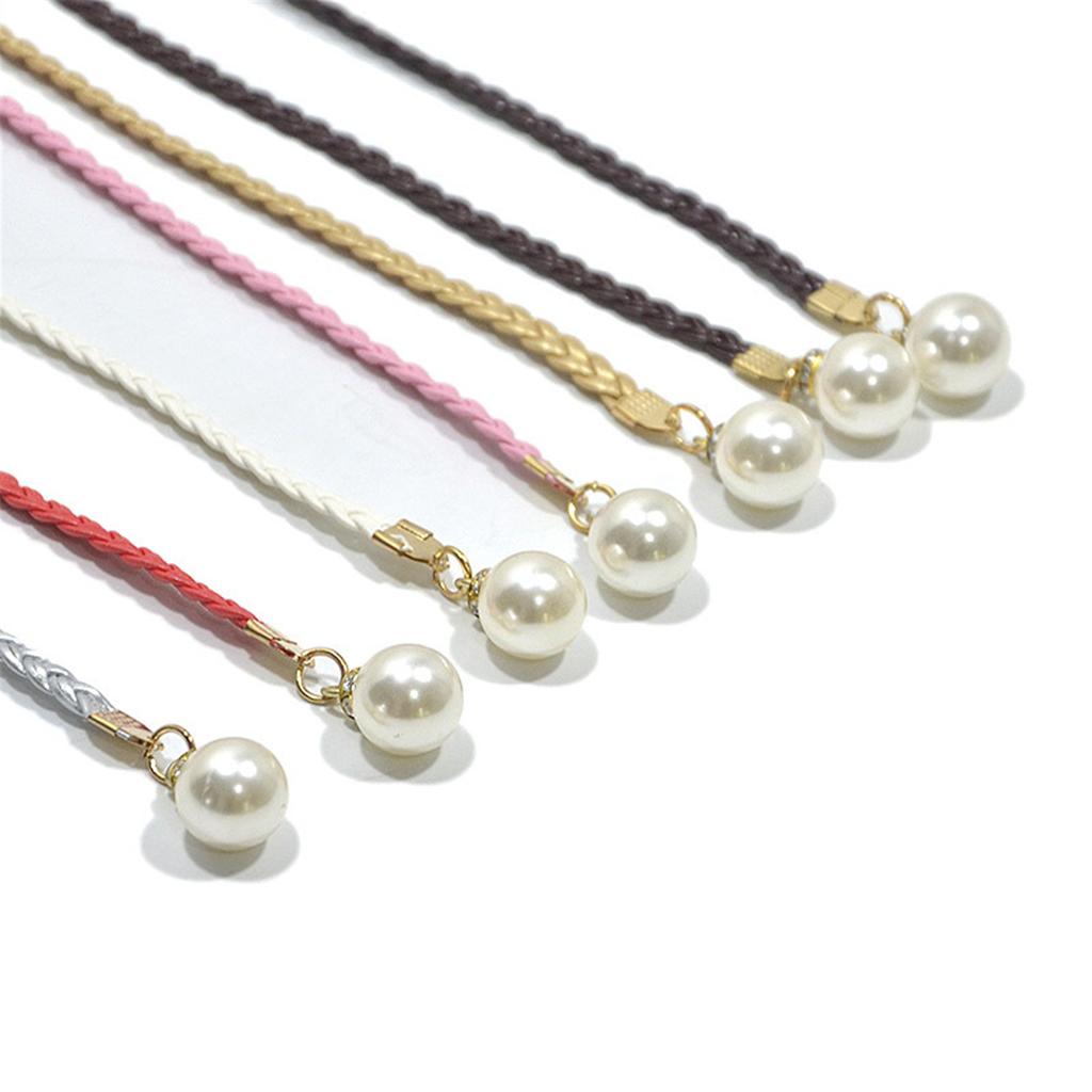 Chic Weave Waist Rope 2PCS with Artificial Pearls Laceup Waist Cord Belt for Unique Fashion Women Daily and Holiday Wear