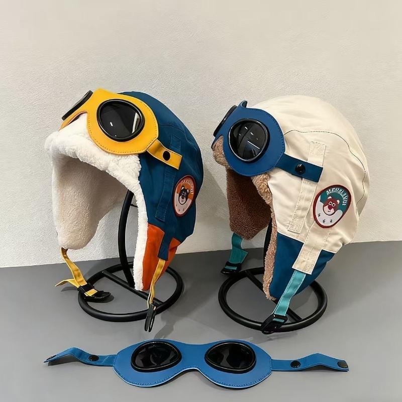 Children's Plush Winter Pilot Thermal Cap,equipped with Goggles and Windproof Earmuffs,suitable for Outdoor Activities In Winter