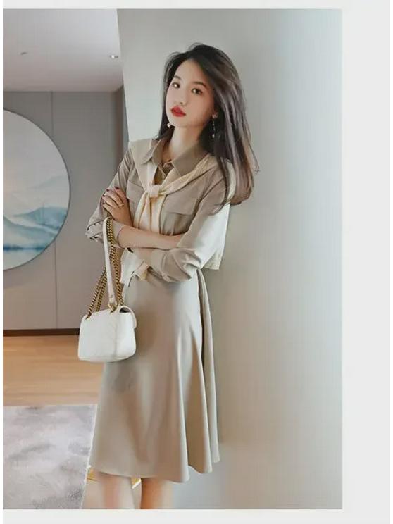 Plus Size Women's French Style Long Sleeve Slim Waist Polo Dress, 2024 Spring/Autumn Collection