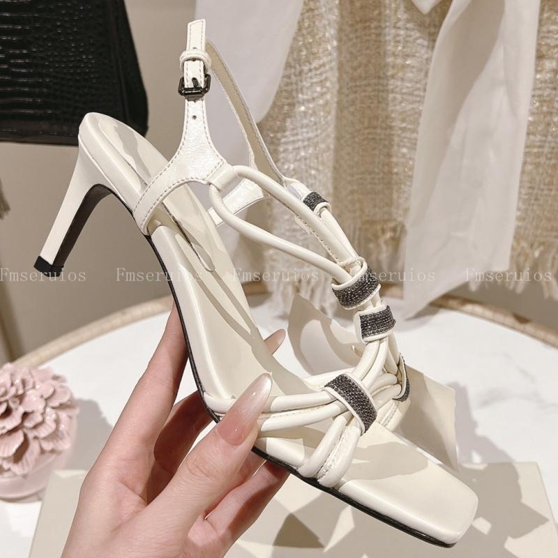 

Summer 2025 Elegant High Heel Sandals Women Square Toe Stiletto Heels Strap Rhinestone Party Shoes Fashion Design Dress Holiday 35