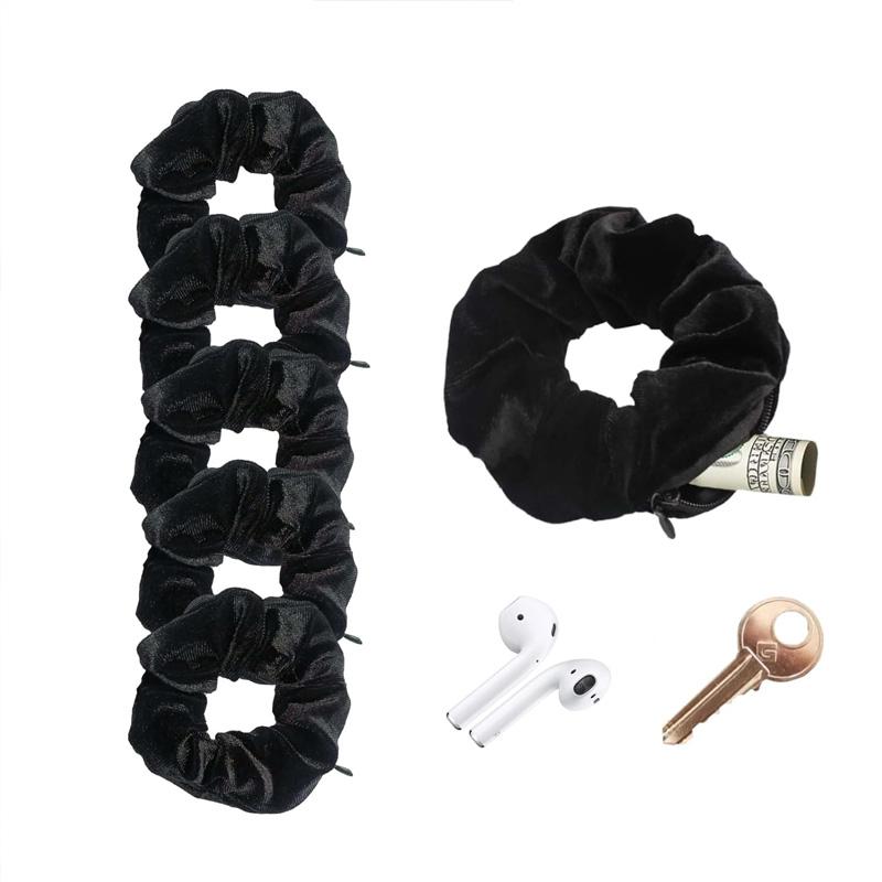 5-Pack Velvet Scrunchie with Zipper Pocket - Hidden Storage Hair Tie for Earbuds Keys Cash Daily & Travel Use United States