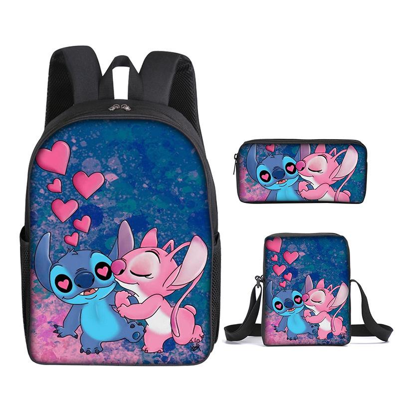 New Stitch Backpack, Stitch Three Piece Set, Elementary School Printed Cartoon Backpack, Shoulder Bag, Pencil Case Set