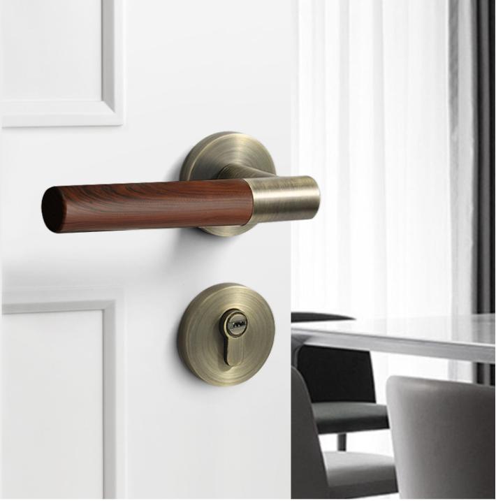 Cerradura de Puerta Ergonómica con Textura de Madera de Nogal Construcción de Aleación de Zinc Manija Silenciosa para Puertas Interiores Nuevo Estilo Chino